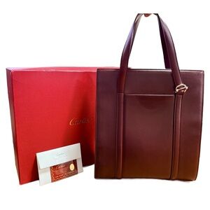 Cartier Cabochon Bordeaux Leather Tote w original box and card and COA